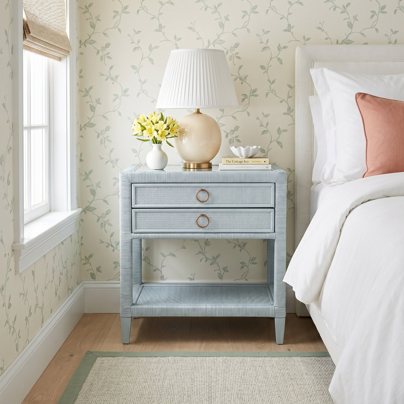 Warwick 2 - Drawer Nightstand, Sea Glass, Satin Brass