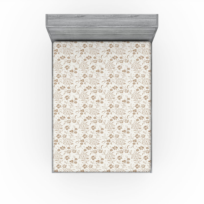 Drap-housse vintage Ambesonne Nostalgic Neutre fleurs coquille d'œuf et ombre, Drap-housse très grand californien