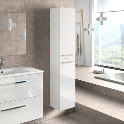Alexandria Column Cabinet For Bathroom With 2 Doors, Suspended Wall Cabinet With 2 Shelves
