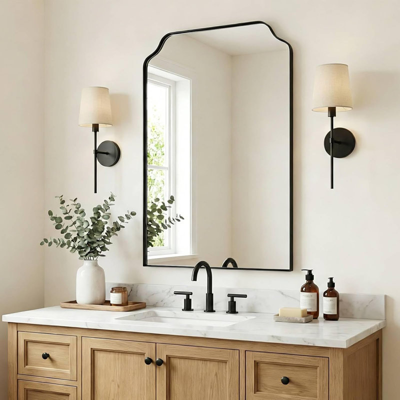 Miroir de salle de bain Modern Cadre en acier inoxydable, Noir mat, 36 po x 24 po