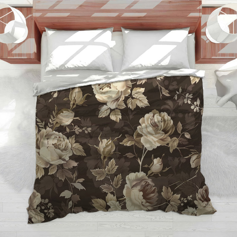 Rose Blooms Botanical Microfiber Duvet Cover, King Duvet Cover