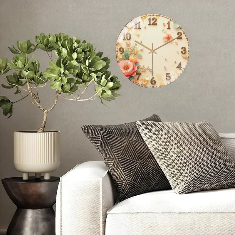 Horloge murale ornée de papier - Horloge murale moderne en verre 12 po