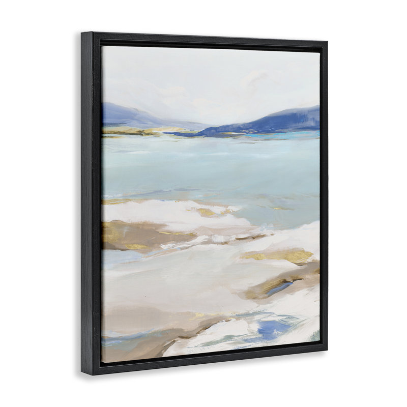 Cadre flottant Peaceful Cerulean Vista, design par Ian C., H 31 po x l 25 po, Cadre flottant noir de jais