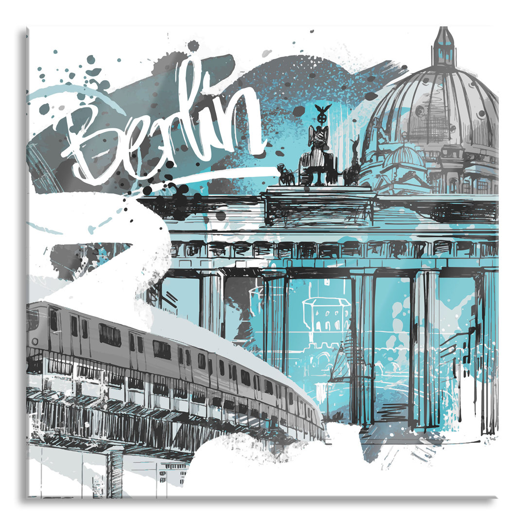 Ungerahmter Grafikdruck auf Glas "Berlin and Its Landmarks"