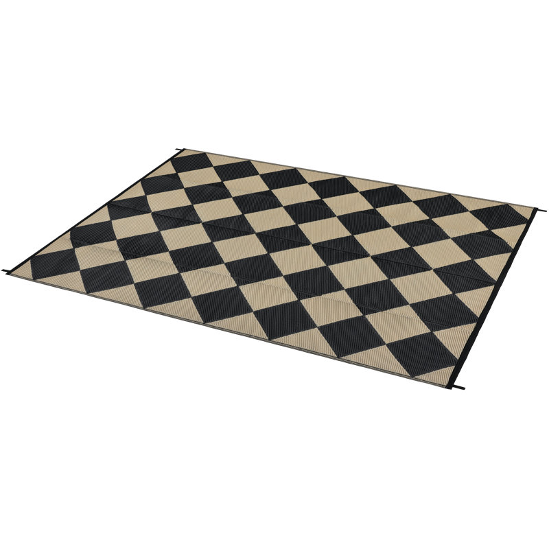 Outdoor Rug Plastic Reversible Rug Waterproof Patio Rug for Outdoor Camping Deck Beach RV Porch Patio and Backyard Black/Cream 9*12