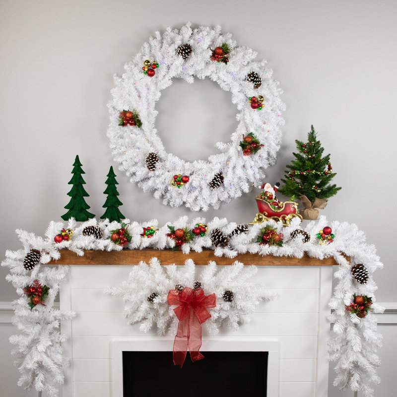 30-inch Pre-Lit Christmas Wreath With 50 LED Lights Battery Operated With Gold Accents