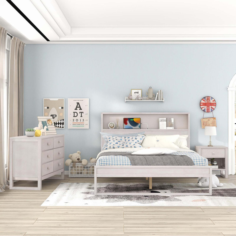 Ensemble de chambre à coucher 3 pièces, Grand, Gris antique
