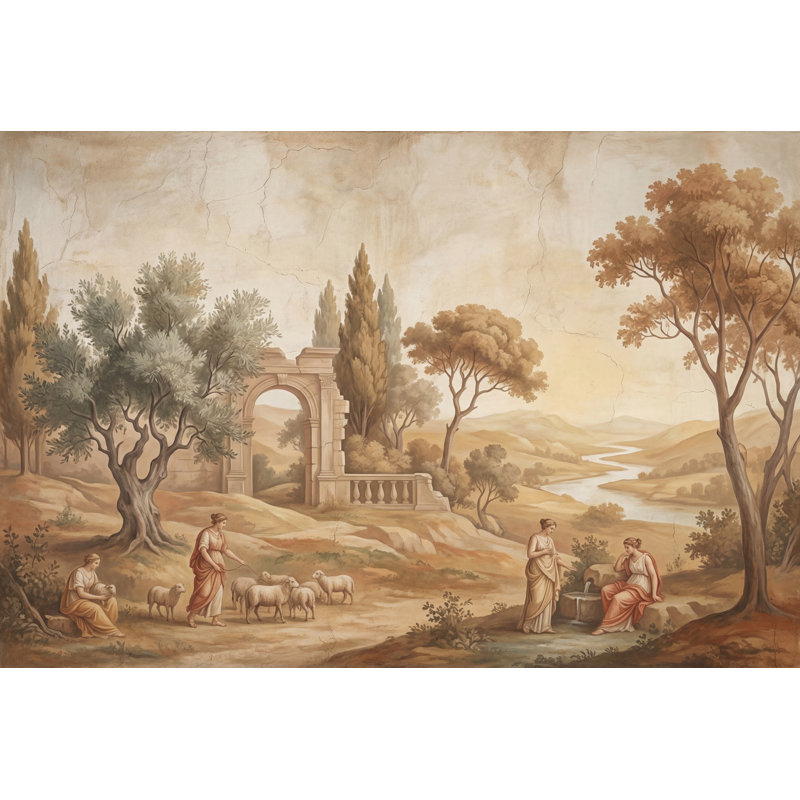 Papier peint classique paysage pastoral antique, 200 po x 120 po, Texturé non collé
