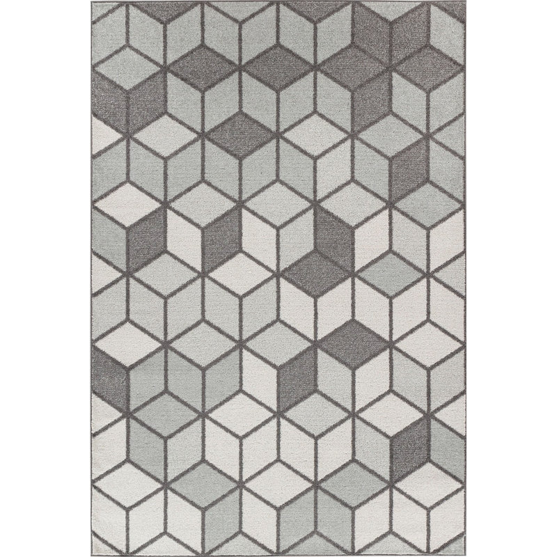 Grey Silver Modern Rug, Geometric Easy to Clean Rug For Living Room, Dining Room, Bedroom, Kitchen, Rectangle 160 x 220cm