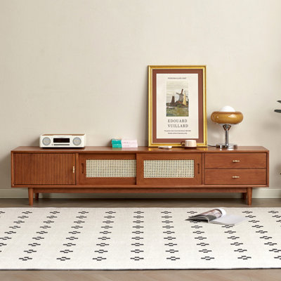 Modern Minimalist Cherry Wood Rattan TV Stand