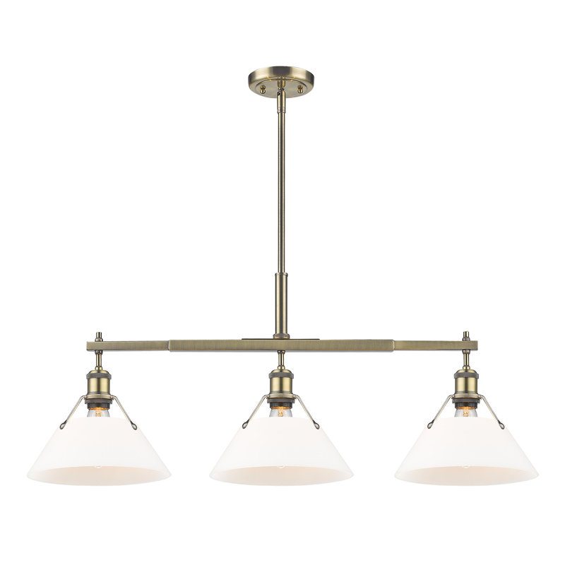 Luminaire suspendu linéaire à 3 lumières pour îlot de cuisine Weatherford, Aged Brass, Opal Glass