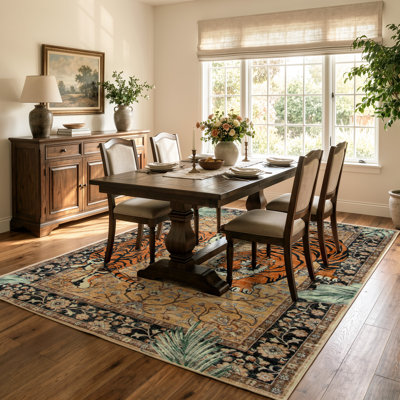Goldene Vintage Tiger Desert Color Washable Area Rug - Soft Cashmere Carpet for Living Room, Bedroom, or Office