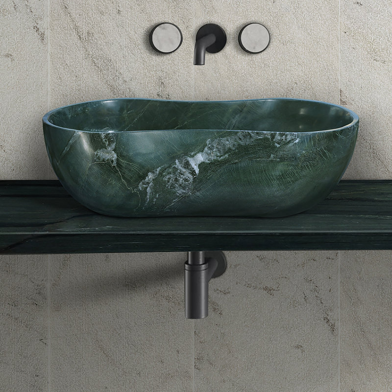 Bathroom Vessel Sink With Pre-Drilled Drain Hole, Green
