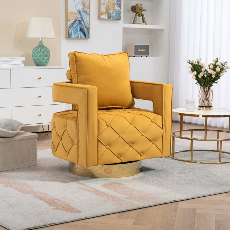 Chaise d'appoint pivotante - Fauteuil moderne et confortable avec coussin, boutons capitonnés pour le salon, la chambre à coucher et le bureau