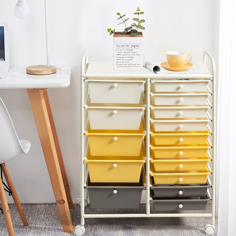 Hallam 15 Drawer Storage Drawer, White, White/Yellow/Grey
