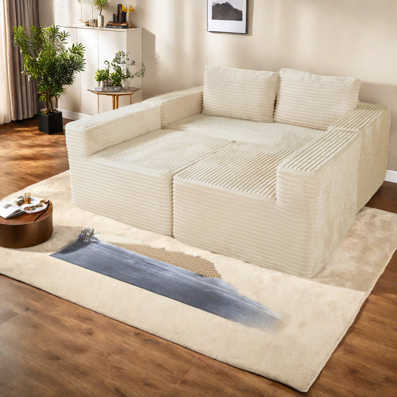 Comfortable Modular Beige Sofas, Reversible Chaise Lounge, Space-saving