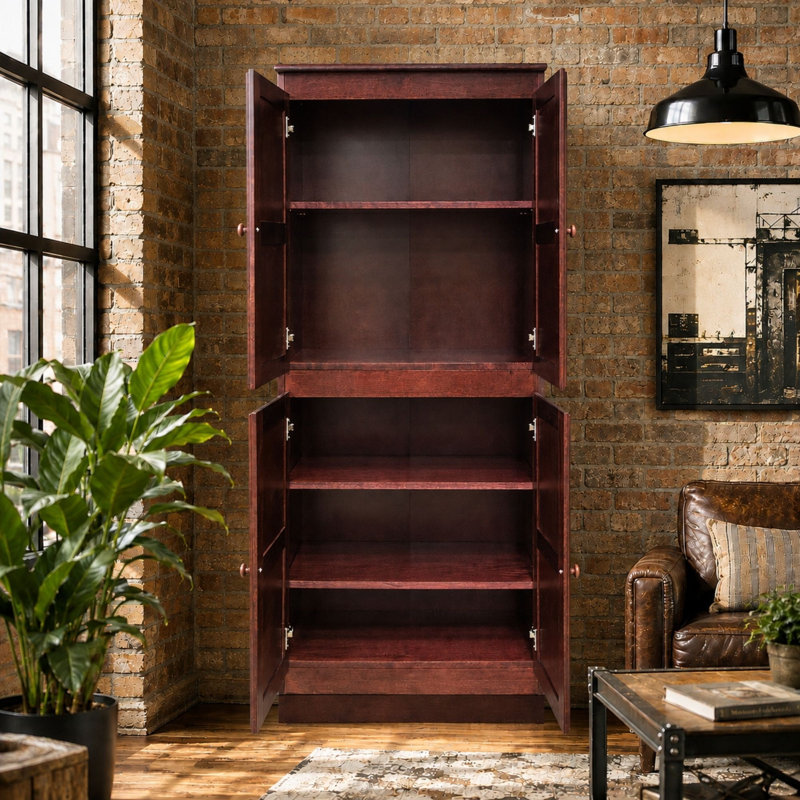 Armoire de rangement en bois Kesterson, 72 pouces avec 5 tablettes, Cerisier