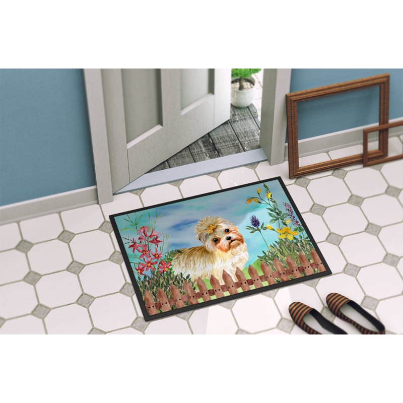 Tapis de porte pour l’extérieur antidérapant morkie spring, Rectangle 24 po x 36 po