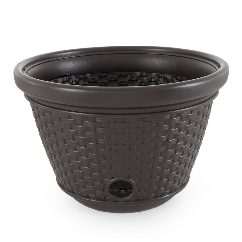 Dark Brown Resin Wicker Garden Hose Storage Pot Set