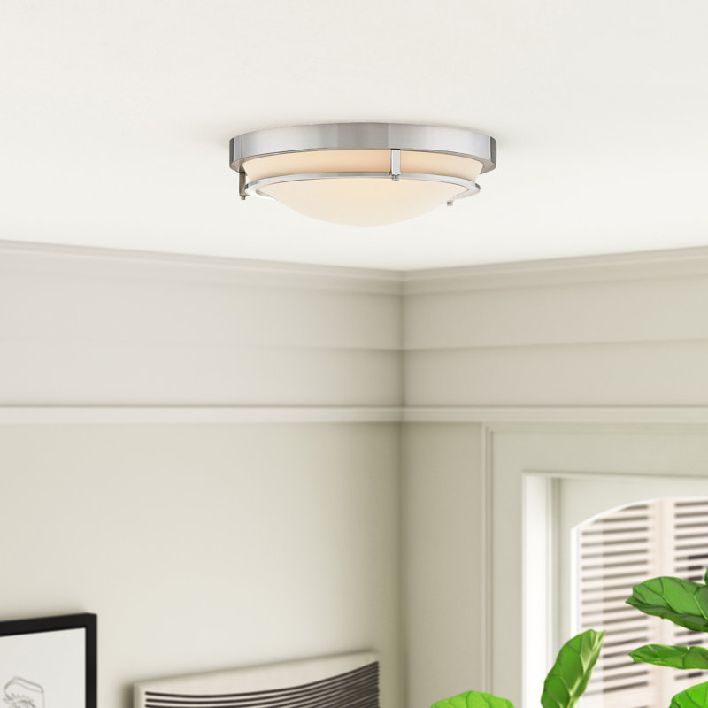 Barrick Glass Flush Mount, Polished Nickel