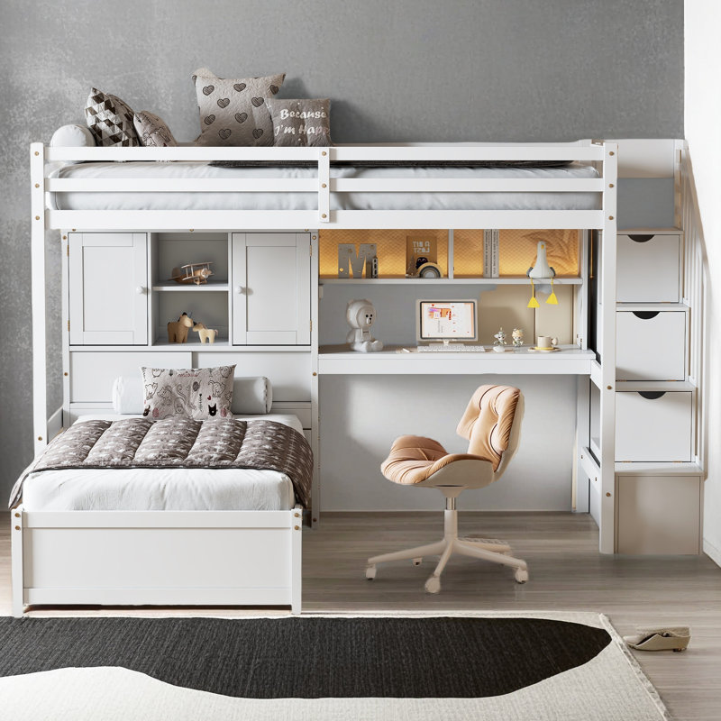 Lit simple mezzanine sur lit simple, Blanc