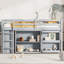 Lit mezzanine gris en bois d'hévéa avec armoire à tiroirs, étagère, bureau coulissant, barrière de sécurité et échelle-887024933