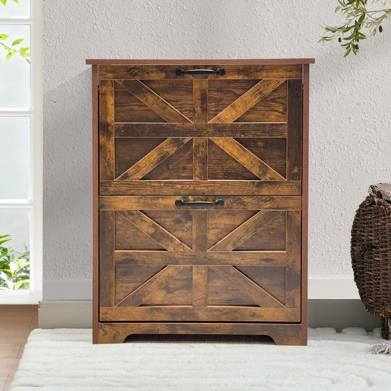 Shoe Cabinet For Entryway With 2 Flip Drawers, Wooden Shoe Storage Cabinet, 2 Tier Freestanding, Elegant Slim Shoe Organizer For Entryway, Hallway, Living Room