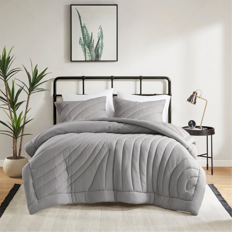 Ensemble d'édredon 3 pièces en poly, Gris, Édredon double + 3 pièces supplémentaires
