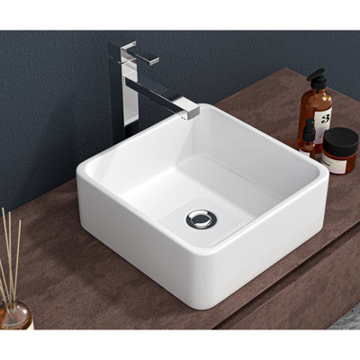 15x15 Inch White Ceramic Vessel Sink For Bathroom - Classic European Inspired, Low Water Absorption, Above Counter Setup Square Inch, Smooth And Polished, Stain , Good Home Office