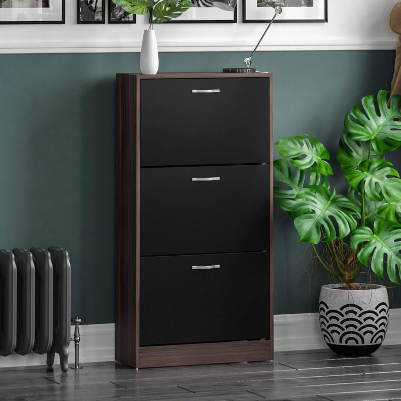 9 Pair Shoe Storage Cabinet, Walnut/Black