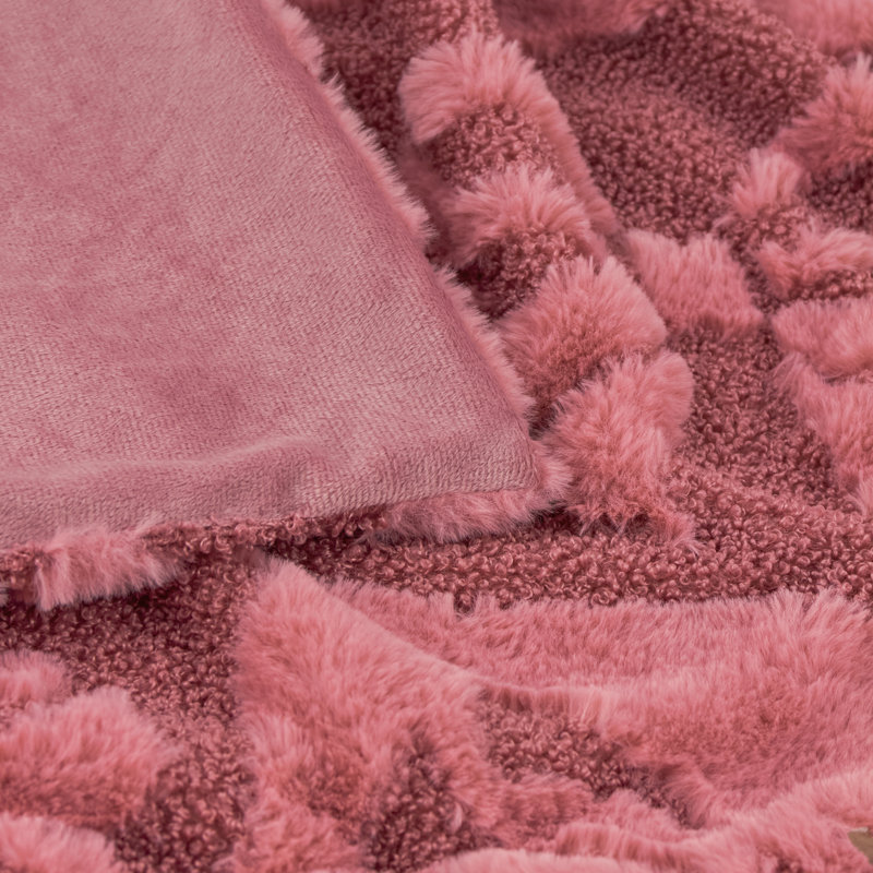 Fur Boucle Big Bows Chequered Knitted Blanket