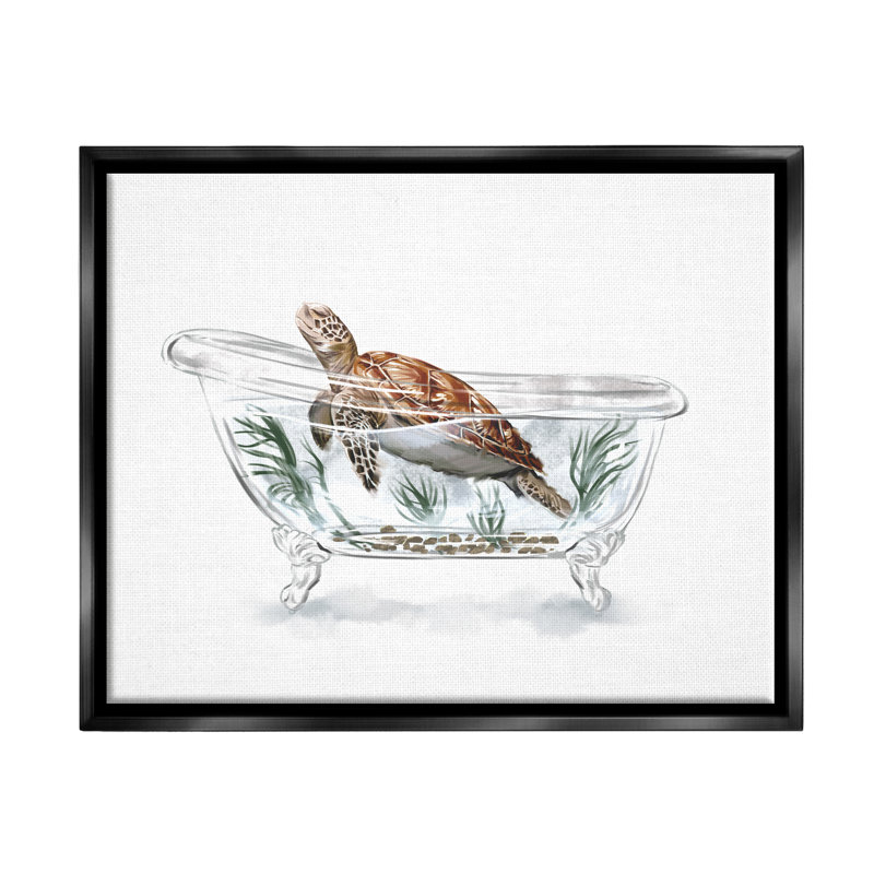 "Tortue nageant dans une baignoire" par Ziwei Li, impression, Cadre flottant noir de jais, H 13 po x l 19 po x P 0,5 po