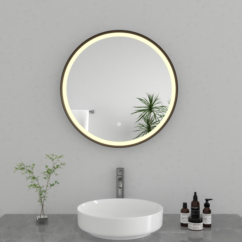 Kingston Brass Aurora 24-Inch Round Led Bathroom Mirror, Front Light, Anti-Fog, Dimmable Touch Sensor Lighted Mirror