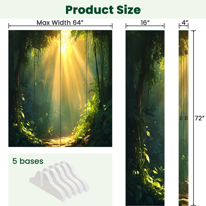6 Panels Folding Screen Room Divider Royal Jungle Forest Sunlight Ancient Trees Hanging Vines Forest Canvas Screen Room Separator Freestanding Protective Wall Divider Privacy Partition