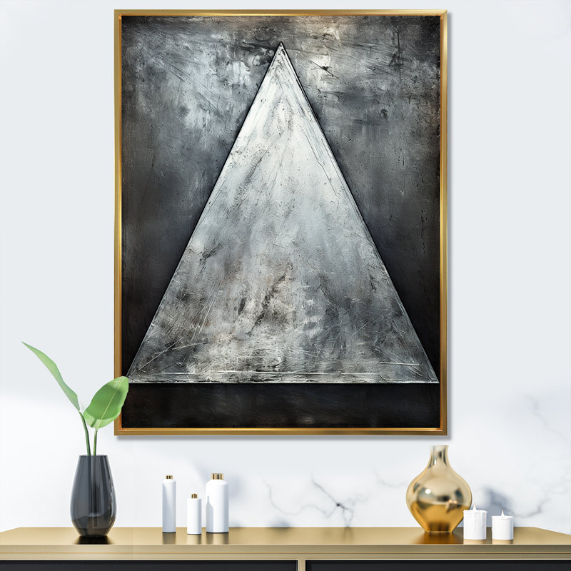 Triangle Trance argent scintillant II, H 32 po x l 16 po, Encadrement doré