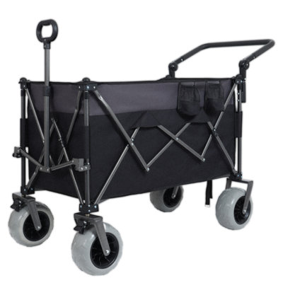 Chariot de chariot pliant robuste 300l XL avec poignée rotative à 360 ° et pneus de plage tout-terrain de 9 po x 4 po - Multifonctionnel pour le camping, la plage, l'épicerie et le transport extérieur