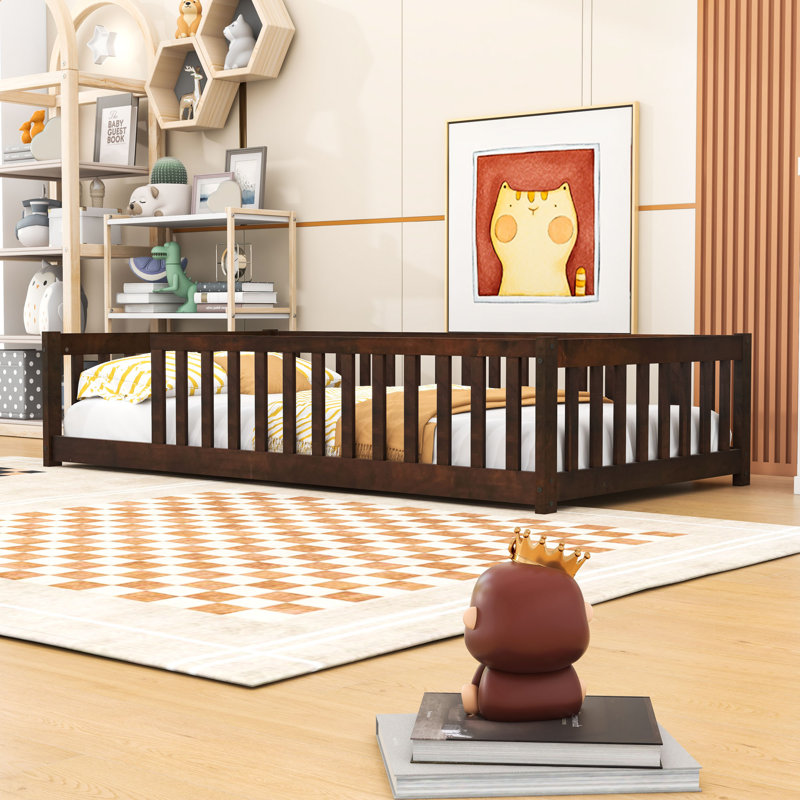 Twin Floor Bed With Safety Guardrails, Espresso