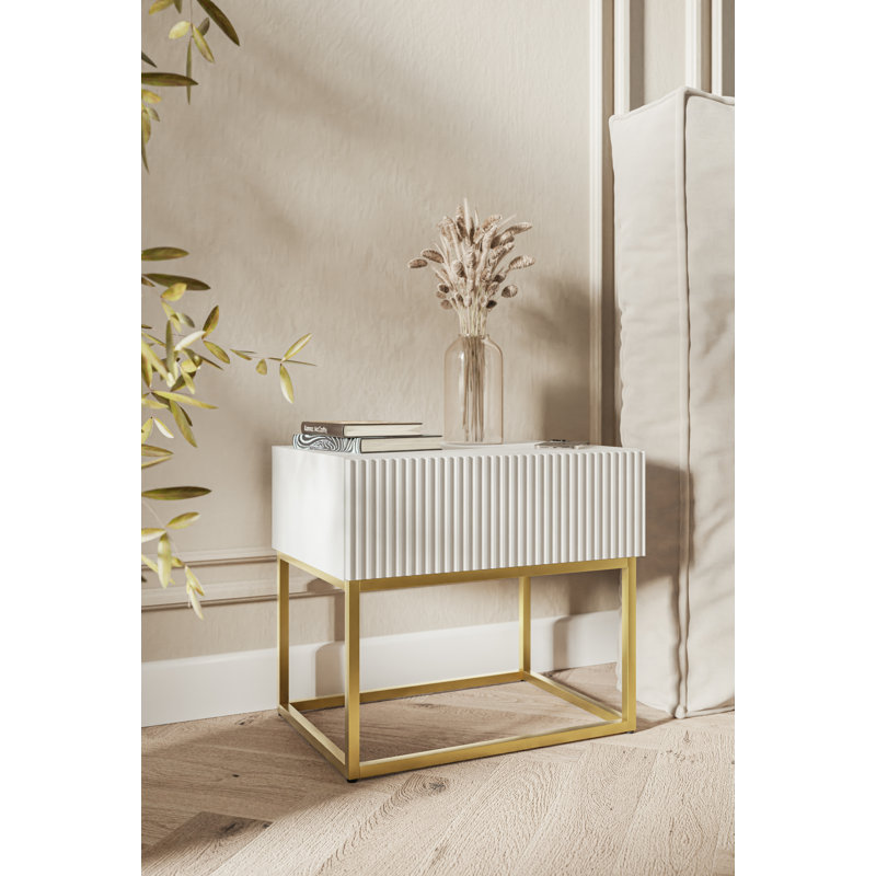 Atahan 50cm W Steel Bedside Table, White