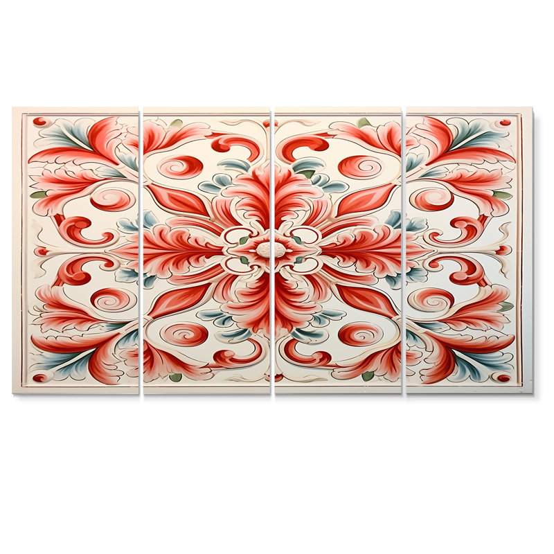 Carreaux de mosaïque floraux ornementaux II - Toile abstraite d'art mural, 4 pièces, H 28 po x l 48 po