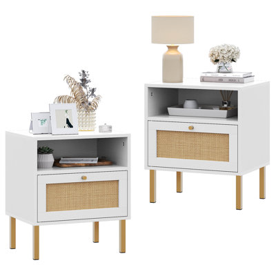 Aimara Rectangular Nightstand with Rattan Door