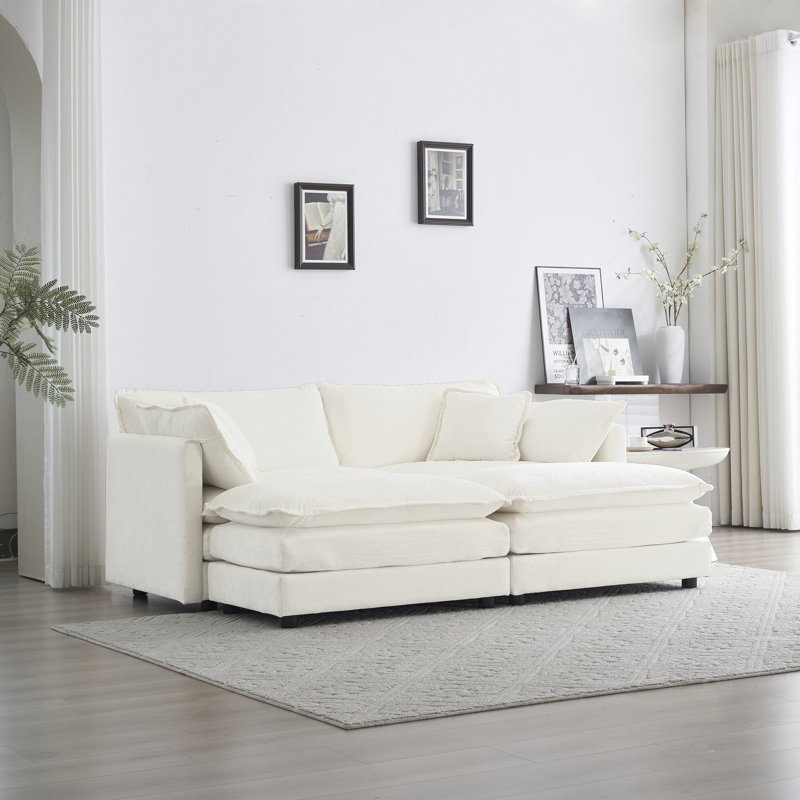 Jeffers Chenille Fabric Upholstered 4-Piece Sectional Sofa, White Chenille, 33" H x 76.7" W x 35" D
