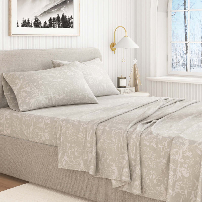 Ensemble de draps 100% flanelle de coton, Ensemble de draps pour lit simple avec 1 taie d'or, Créatures de contes de fées