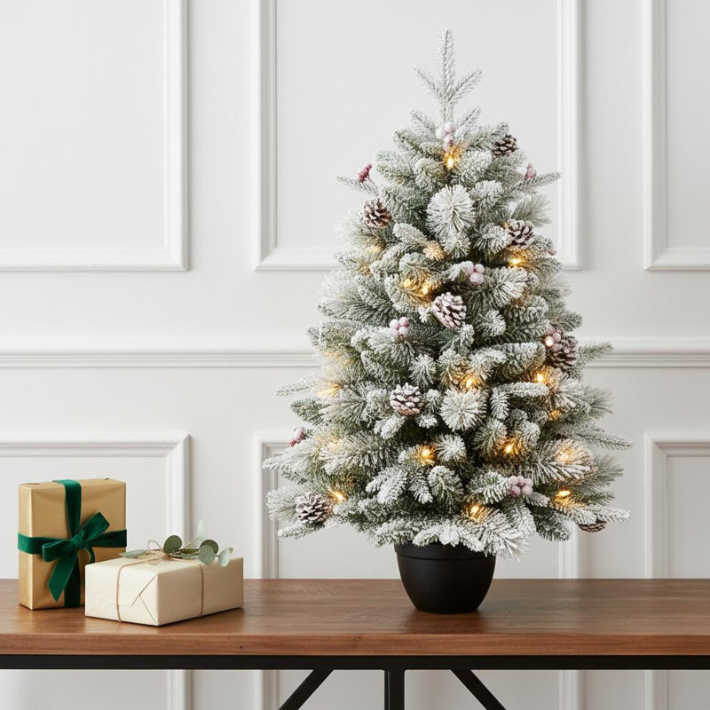 Arbre de Noël pin enneigé 3 pi avec décorations