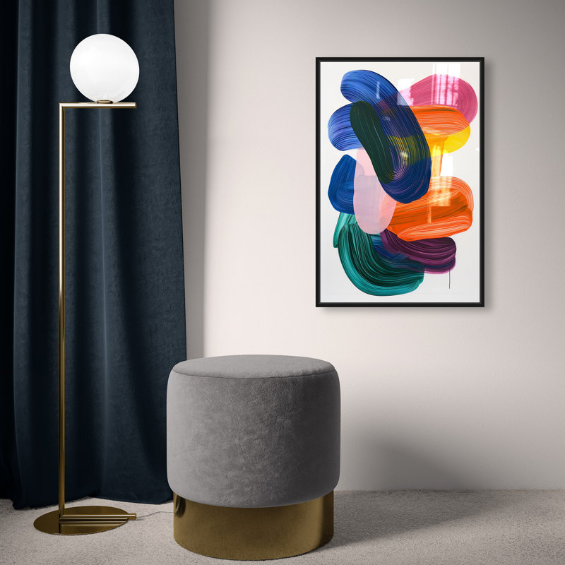Oliver Gal Brushstroke Sonata Abstract - Hand-Applied Glass Coat Framed Canvas Art, Black, 24" H x 16" W