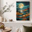 Art mural sur toile Moonlit Lake avec quenouilles et ciel étoilé-993161420