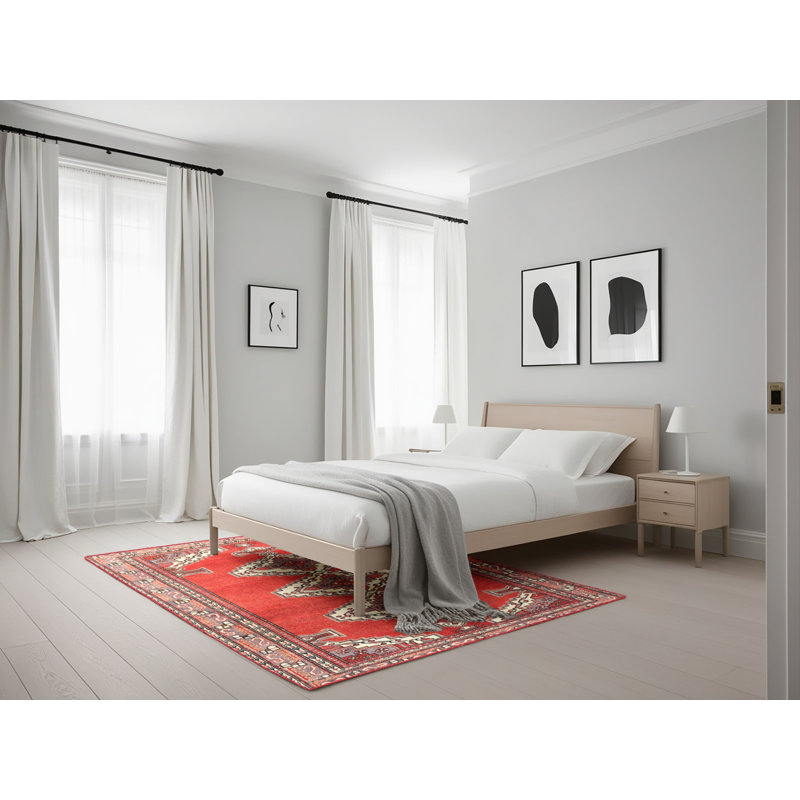 Tapis traditionnel rouge / beige Jonelle, Rectangle 5 pi x 7 pi
