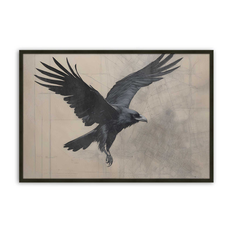 Impression de majestueux corbeau en mouvement, H 17 po x l 21 po, Noir satiné