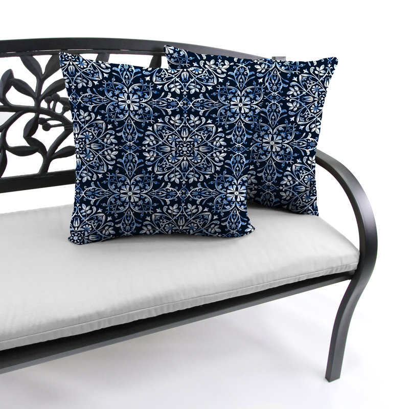Sunbrella Outdoor Throw Pillow, Blue/Damask