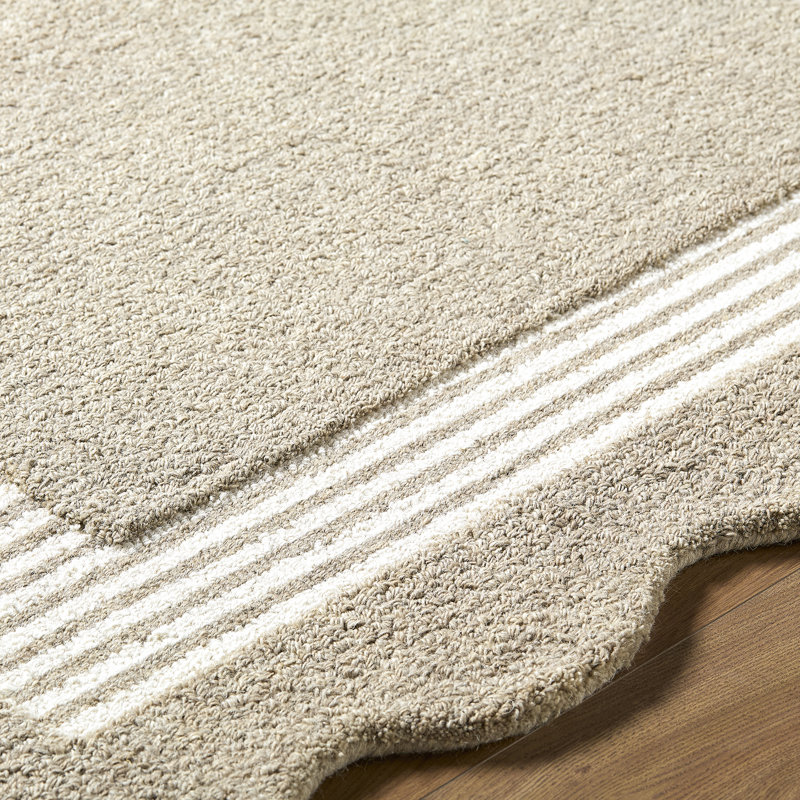 Abstract Wool Hand Tufted Area Rug, Beige, Ivory, Rectangle 200 x 274 cm