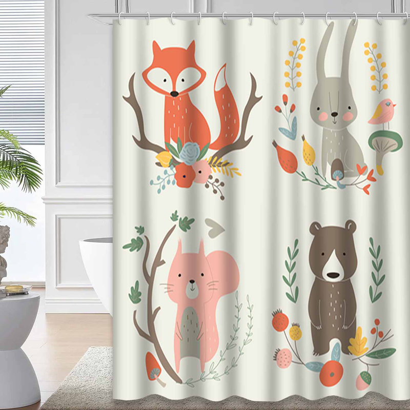 Rideau de douche mignon avec 12 crochets, L 72 po x l 84 po